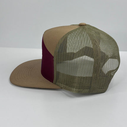 Mallard DuckTan Maroon Seven Panel Snapback Cap Hat Custom Embroidered