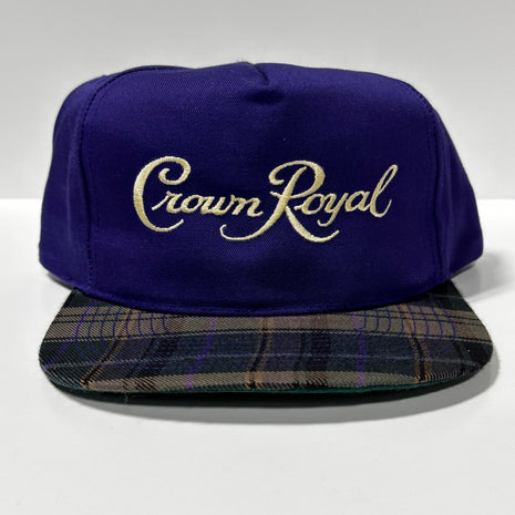 CROWN Vintage Purple Plaid Brim Mid Crown SnapBack Cap Hat Custom Embroidered