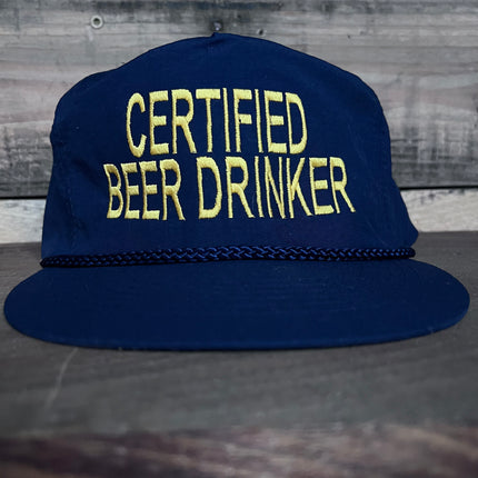 CERTIFIED BEER DRINKER Vintage Nylon Zipback Hat Cap Custom Embroidery