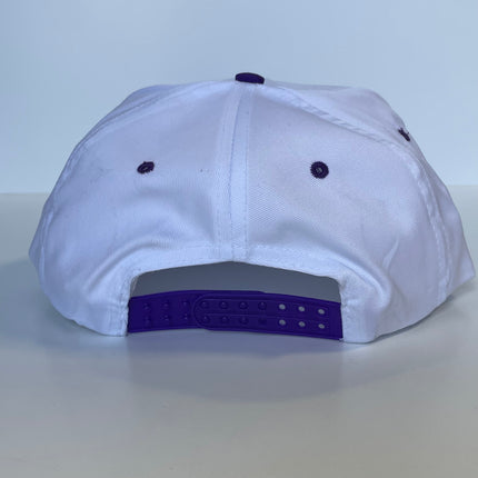 RUN THE DANG BALL Purple and White on a Vintage Rope Purple Brim Snapback Cap Hat Custom Embroidered