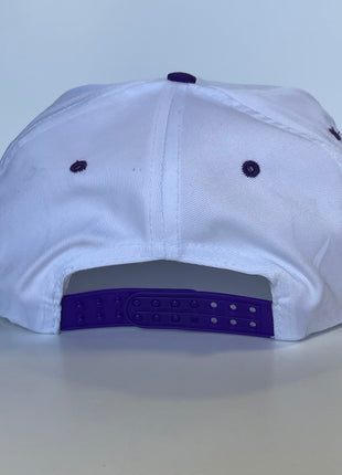 RUN THE DANG BALL Purple and White on a Vintage Rope Purple Brim Snapback Cap Hat Custom Embroidered