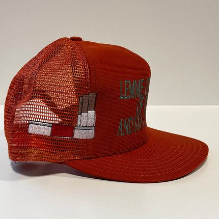 Burnt Orange Pack Of Reds 90s Vintage Mesh Tall Crown Trucker SnapBack Cap Hat Made In USA Pack of Cigarettes Funny Meme Custom Embroidered
