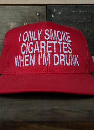 I Only Smoke Cigarettes When I’m Drunk Vintage Red Strapback Hat Cap Custom Embroidery