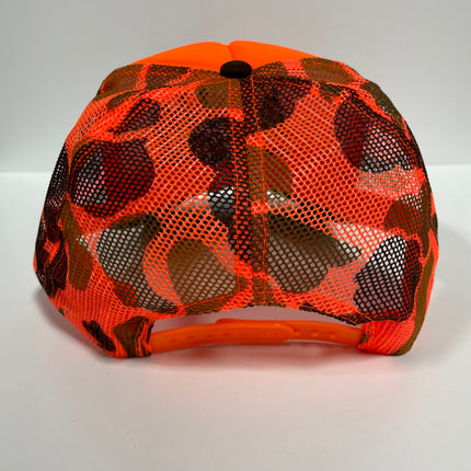 Deer Hunting Season Orange Camo Mesh Trucker Snapback Cap Hat Custom Embroidered