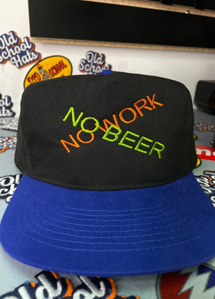 NO BEER NO WORK! Custom embroidered vintage hat strap back black and blue