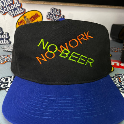 NO BEER NO WORK! Custom embroidered vintage hat strap back black and blue