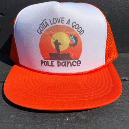 Gotta love a good pole dancer on a Vintage Orange Mesh Trucker Snapback Hat Cap Funny Custom Printed