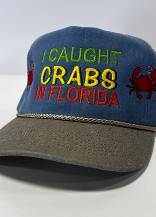I Caught Crabs in Florida Blue crown khaki brim with Rope SnapBack Hat Cap Custom Embroidery