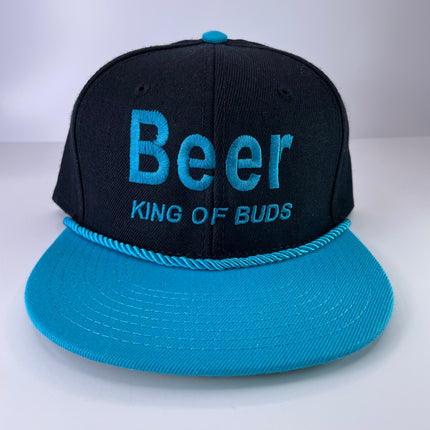 BEER KING OF BUDS Rope Turquoise Blue Snapback Cap Hat Custom Embroidered