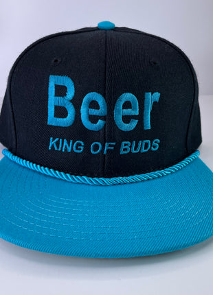 BEER KING OF BUDS Rope Turquoise Blue Snapback Cap Hat Custom Embroidered