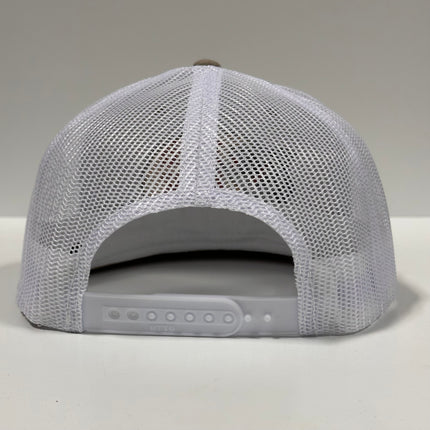 Fish Fear Me Tan White Mesh Trucker SnapBack Cap Hat Bass Fishing Custom Embroidered