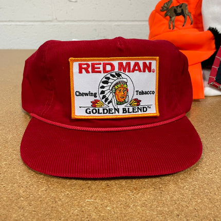 Custom Red Man Golden Blend Tobacco Vintage Red Corduroy Rope Strapback hat cap