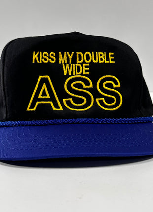 Kiss My Double Wide Ass on a Vintage Blue Crown Blue Brim SnapBack Hat Cap with Rope Custom Embroidery