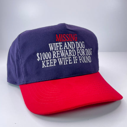 MISSING WIFE AND DOG Vintage Strapback Cap Hat Funny Embroidered