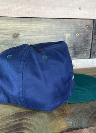 RETIRED Vintage Navy Green Brim Strapback Cap Hat Embroidered
