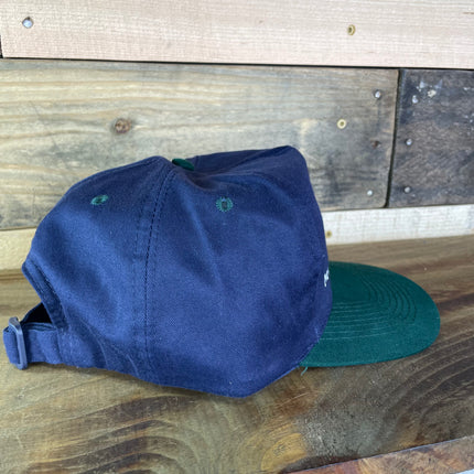 RETIRED Vintage Navy Green Brim Strapback Cap Hat Embroidered