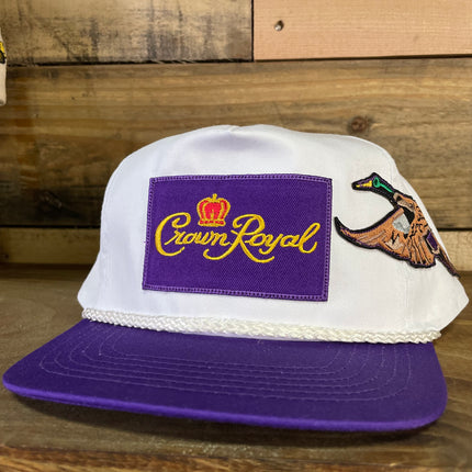 Custom Crown Royal Mallard Duck patch Vintage Purple Crown Rope Snapback Hat Cap