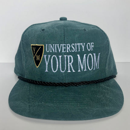 University of Your Mom SnapBack Custom Embroidered Stone washed green