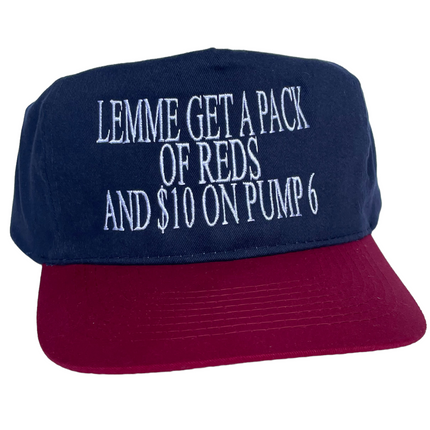 Lemme Get A Pack Of Reds And 10 On Pump 6 Vintage Navy Blue Crown Strapback Cap Novelty Humor Hat Embroidered