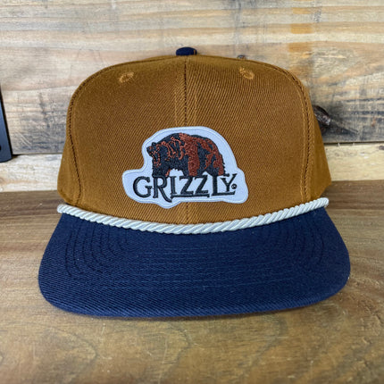 Custom Grizzly Tobacco patch Vintage Hat White rope SnapBack cap