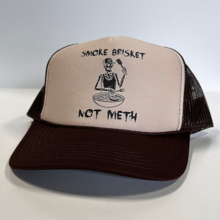 Smoke Brisket Not Meth Brown Funny Trucker Mesh SnapBack Cap Hat Custom Printed