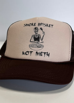 Smoke Brisket Not Meth Brown Funny Trucker Mesh SnapBack Cap Hat Custom Printed