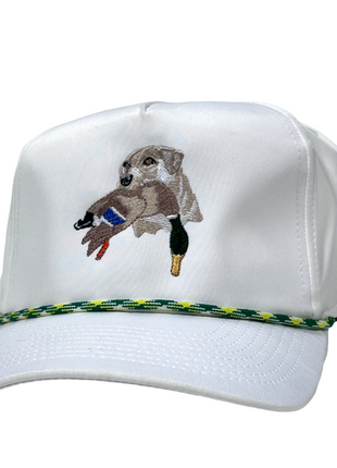 Lab Duck in Mouth Hunting Dog Golf Rope SnapBack Cap Hat Custom Embroidered