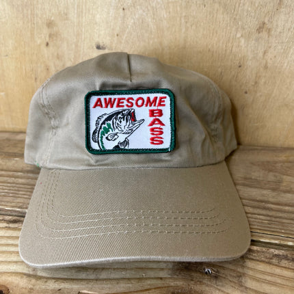 Custom Vintage Awesome Bass Fish Fishing Low Crown Strapback Hat Cap Fits Up to XXL