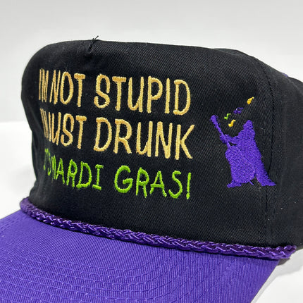 IM NOT STUPID IM JUST DRUNK MARDI GRAS Vintage Purple Brim SnapBack Cap Hat Custom Embroidered