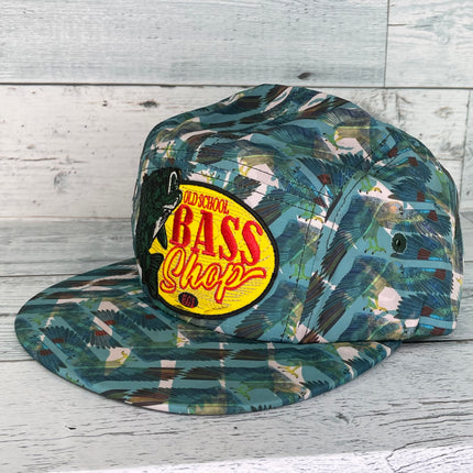 Old School Bass Shop All Over Print Mid Crown Snapback Cap Hat Fits up to 7 3/4